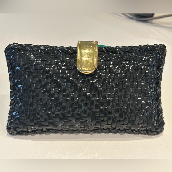 Ronora‎ Rodo Black Woven Clutch with Gold Clasp